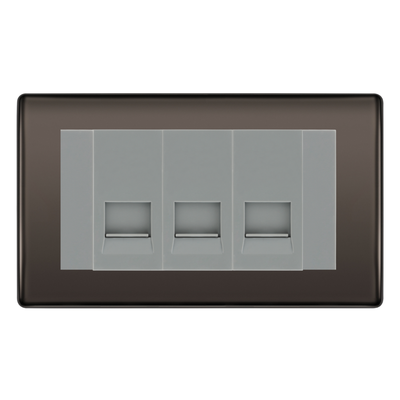 BG Nexus Black Nickel 3 Gang Master Telephone Socket, Screw Terminal - Grey Insert by British General (BG-NBNBTMS3G)