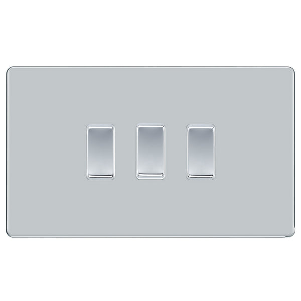 BG Polished Chrome Screwless Flat Plate 3 Gang Intermediate Light Switch 3 Way Custom Switch