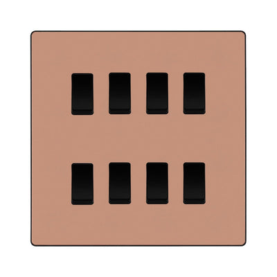 BG Evolve Polished Copper 8 Gang Intermediate Custom Grid Light Switch with Back Box Included