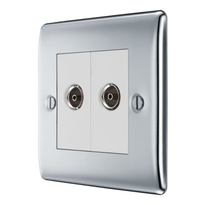 BG Nexus Polished Chrome 2 Gang Co-Axial Socket NPC61 with 35mm Steel Back Box