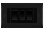 BG Nexus Matt Black 3G Switch 2x Intermediate 1x 2 Way Switch - Black Insert by British General (BG-Nexus-FB-3G-Combo-1x 2WAY-2x INT-BL)