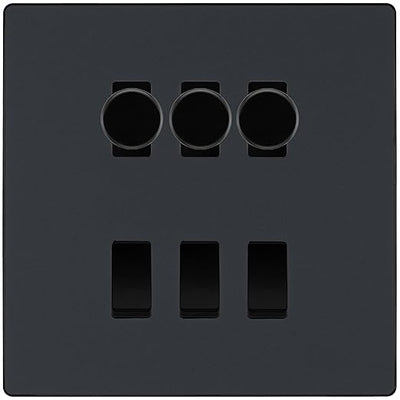 BG Evolve Matt Grey 6 Gang Switch 3x Trailing Edge LED Dimmer 3x Intermediate Custom Grid Switch