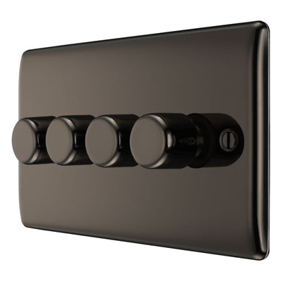 BG Nexus Black Nickel 200W 2 Way Trailing Edge Quadruple Dimmer Switch NBN84 and 25mm Steel Back Box
