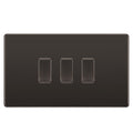 BG Black Nickel Screwless 3 Gang light Switch in Double Format Custom Grid Flat