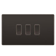 BG Black Nickel Screwless 3 Gang light Switch in Double Format Custom Grid Flat by British General (BG-SCL-BN-3G-CUSTOM-LIGHT-SWITCH)