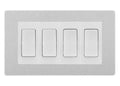 BG Evolve Brushed Steel 4-Gang Light Switch 2x 2-Way + 2x Intermediate – White Inserts