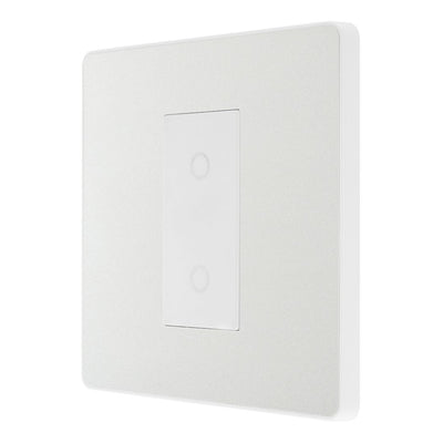 BG Evolve Pearlescent White Single Secondary Touch Dimmer Switch PCDCLTDS1W with 35mm Steel Back Box