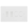 BG White Moulded 4 Gang Light Switch Grid – 2x Trailing-Edge LED Dimmer, 1x Intermediate, 1x 2-Way Switch