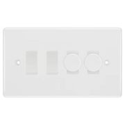 BG White Moulded 4 Gang Light Switch Grid – 2x Trailing-Edge LED Dimmer, 1x Intermediate, 1x 2-Way Switch by British General (BG-Nexus-WM-4G-2x-Dimmer-1x-INT-1x-2Way)