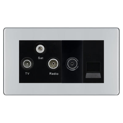 BG Screwless Polished Chrome TV/FM/SAT + Return & 1 Gang Tel - Screened Triplex Socket FPC68B by British General (BG-FPC68B)