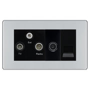 BG Screwless Polished Chrome TV/FM/SAT + Return & 1 Gang Tel - Screened Triplex Socket FPC68B by British General (BG-FPC68B)
