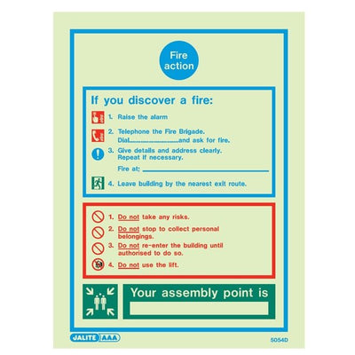 Extinguishers & Equipment: Fire Action Sign - Fire Safety Signs from Jalite Fire Action Sign - 1 by Jalite signs (Safelincs-JS5414D)