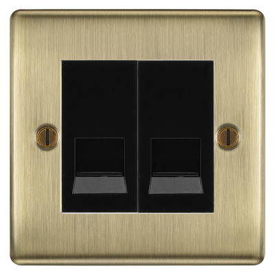 BG Nexus Antique Brass Double Master Telephone Socket, Screw Terminal - Black Insert by British General (BG-NABBTMS2B)