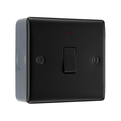 BG Nexus Matt Black 1 Gang 20A Double Pole Neon Switch & Surface Pattress Back Box