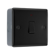 BG Nexus Matt Black 1 Gang 20A Double Pole Neon Switch & Surface Pattress Back Box by British General (BG-NFB31+MC501-01)