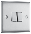 BG NBS42 Nexus Metal Brushed Steel 2 Gang 10A 10AX 2 Way Plate Switch