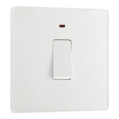 BG Evolve Pearlescent White 20A Double Pole Switch with Neon PCDCL31W and 35mm Steel Back Box
