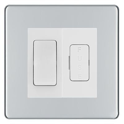BG Flatplate Screwless Polished Chrome 20A Intermediate Switch & 13A Fused Spur Plate | White Insert