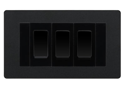 BG Evolve Matt Black 3 Gang Intermediate Light Switch Custom Grid - Black Insert
