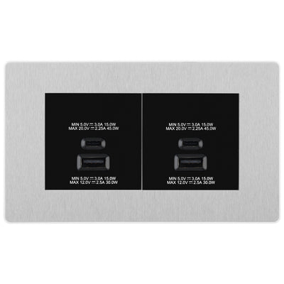 BG Evolve Brushed Steel 4G Faceplate with 45W USB A+C Charger Modules – Black Insert