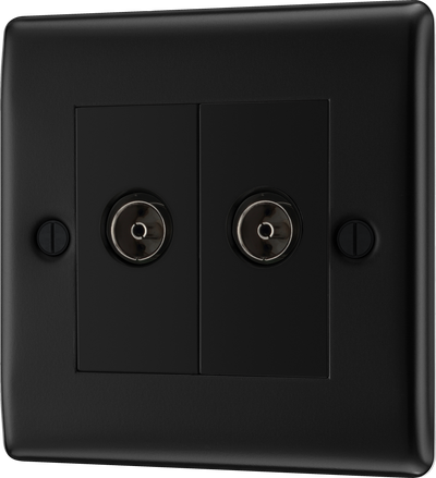 BG NFB63 Nexus Metal Matt Black Isolated Double TV Aerial Socket - Black Insert