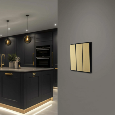 BG Evolve Satin Brass 3 Gang 2-Way 20A Edge to Edge Rocker Light Switch | PCDSB43EB by British General (BG-PCDSB43EB)