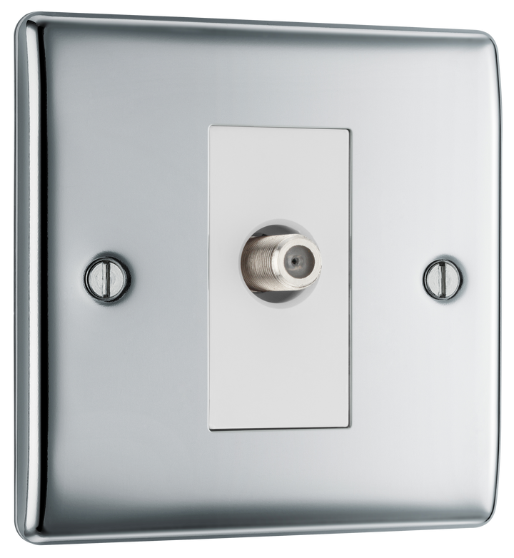 NPC64 Front - This satellite socket from Bri maximum signal quality. This socket has a premium polished tish General can be used to install satellite cables while maintainingchrome finish a sleek and slim profile and softly rounded edges to add a touch of luxury to your decor.