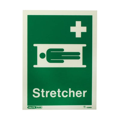 Extinguishers & Equipment: Stretcher Location Sign With Text (200x150mm) by Jalite signs (SAFELINCS-JS4386DR)