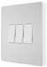 PCDBS43W Side - This Evolve Brushed Steel 20A 16AX triple light switch from British General can operate 3 different lights, whilst the 2 way switching allows a second switch to be added to the circuit to operate the same light from another location (e.g. at the top and bottom of the stairs).