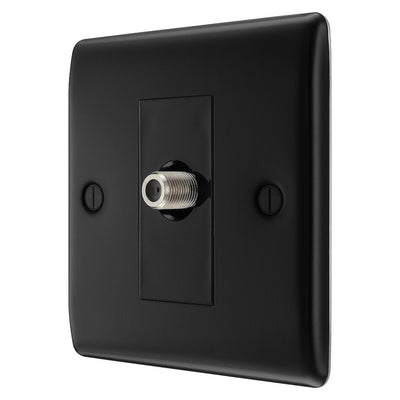 BG Nexus Matt Black Single Satellite Socket NFB64 with 35mm Steel Back Box