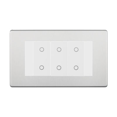 BG Nexus Screwless Brushed Steel Triple Master Touch Dimmer Switch - White Insert by British General (BG-EMTDMW+FBSEMR4)