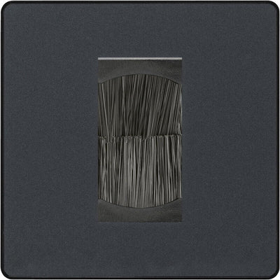BG Evolve Matt Grey Single 1 Gang Brush Cable Entry Wall Plate Black by British General (BG-PCDMGEMS1B+EMFO)