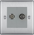BG NBS65 Nexus Satellite and co-axial, 2 gang Brushed Steel Satellite Socket Outlets