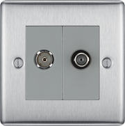 BG NBS65 Nexus Satellite and co-axial, 2 gang Brushed Steel Satellite Socket Outlets by British General (BG-NBS65-Shopify-SA_1)