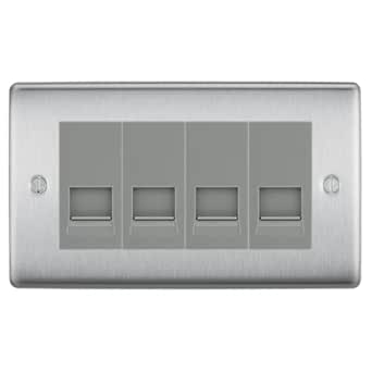 BG Nexus Brushed Steel 4 Gang RJ11 Telephone Socket Euro Module - Grey Insert by British General (BG-NBSRJ114G)