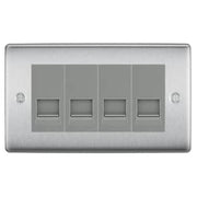 BG Nexus Brushed Steel 4 Gang RJ11 Telephone Socket Euro Module - Grey Insert by British General (BG-NBSRJ114G)