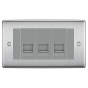 BG Nexus Brushed Steel 3 Gang Master Telephone Socket – Grey Insert by British General (BG-NBSBTM3G)