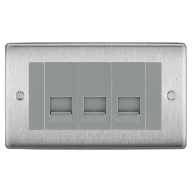 BG Nexus Brushed Steel 3 Gang Master Telephone Socket – Grey Insert
