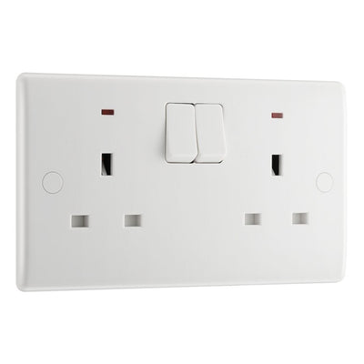 BG Nexus 13A Double Switched Socket + Neon White & 32mm Pattress Back Box
