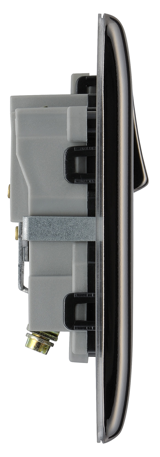 NBN21B Side - This black nickel finish 13A single switched socket from British General has a sleek and slim profile with softly rounded edges and no visible plastic around the switch to add a touch of luxury to your decor.