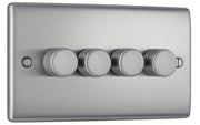 BG NBS84P 4 Gang, 2 Way, 400w Dimmer Switches-push Type Brushed Steel