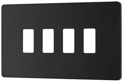 BG RPCDMB4B Evolve Grid Matt Black 4 Module Rectangular Front Plate - Black Trim