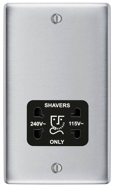 BG NBS20B Metal Brushed Steel 115-230V Dual Voltage Shaver Socket - Black Insert by British General