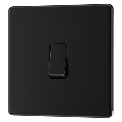 BG Screwless Matt Black 20A 16AX 2 Way Single Light Switch FFB12 with 25mm Steel Back Box