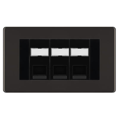 BG Screwless Black Nickel 3 Gang RJ45 Cat5e Data Socket Black Inserts by British General (BG-FBNRJ453C5EB)
