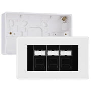 BG Nexus White RJ45 CAT6 Module with 3 Gang Faceplate, 3 Port Network Socket & 32mm Back Box (Black Insert)