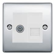BG Nexus Polished Chrome TV Aerial & BT Telephone Outlet Plate — Screened + IDC - White