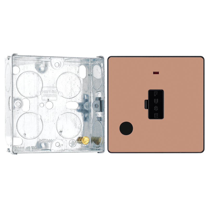 BG Evolve Polished Copper 13A Flex Outlet Neon Unswitched Fused Connection Unit PCDCP54B with 25mm Steel Back Box