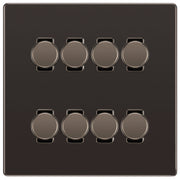 BG Black Nickel Screwless Flat Plate 8 Gang Trailing Edge LED Dimmer Light Switch 2 Way Custom Switch by British General (SCREWLESS-BN-8G-CUSTOM-8xDIMMER-2Way)