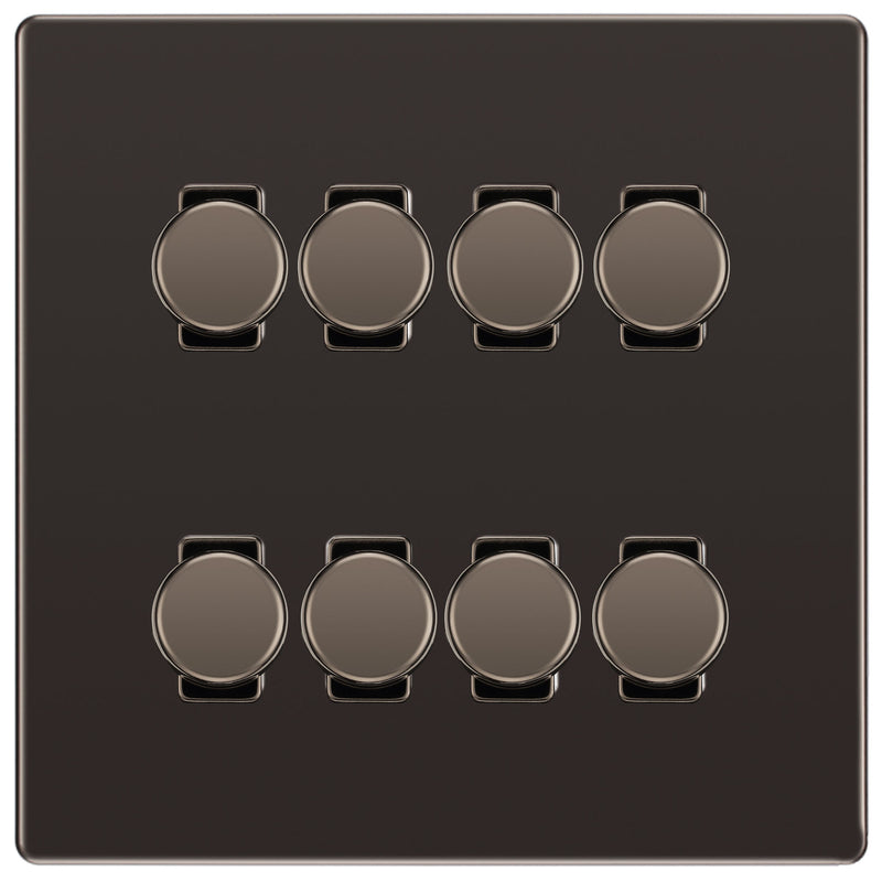 BG Black Nickel Screwless Flat Plate 8 Gang Trailing Edge LED Dimmer Light Switch 2 Way Custom Switch
